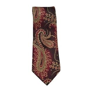 Uomo Venetto Paisley Silk Necktie Burgundy‎ Gold Floral Classic 58"